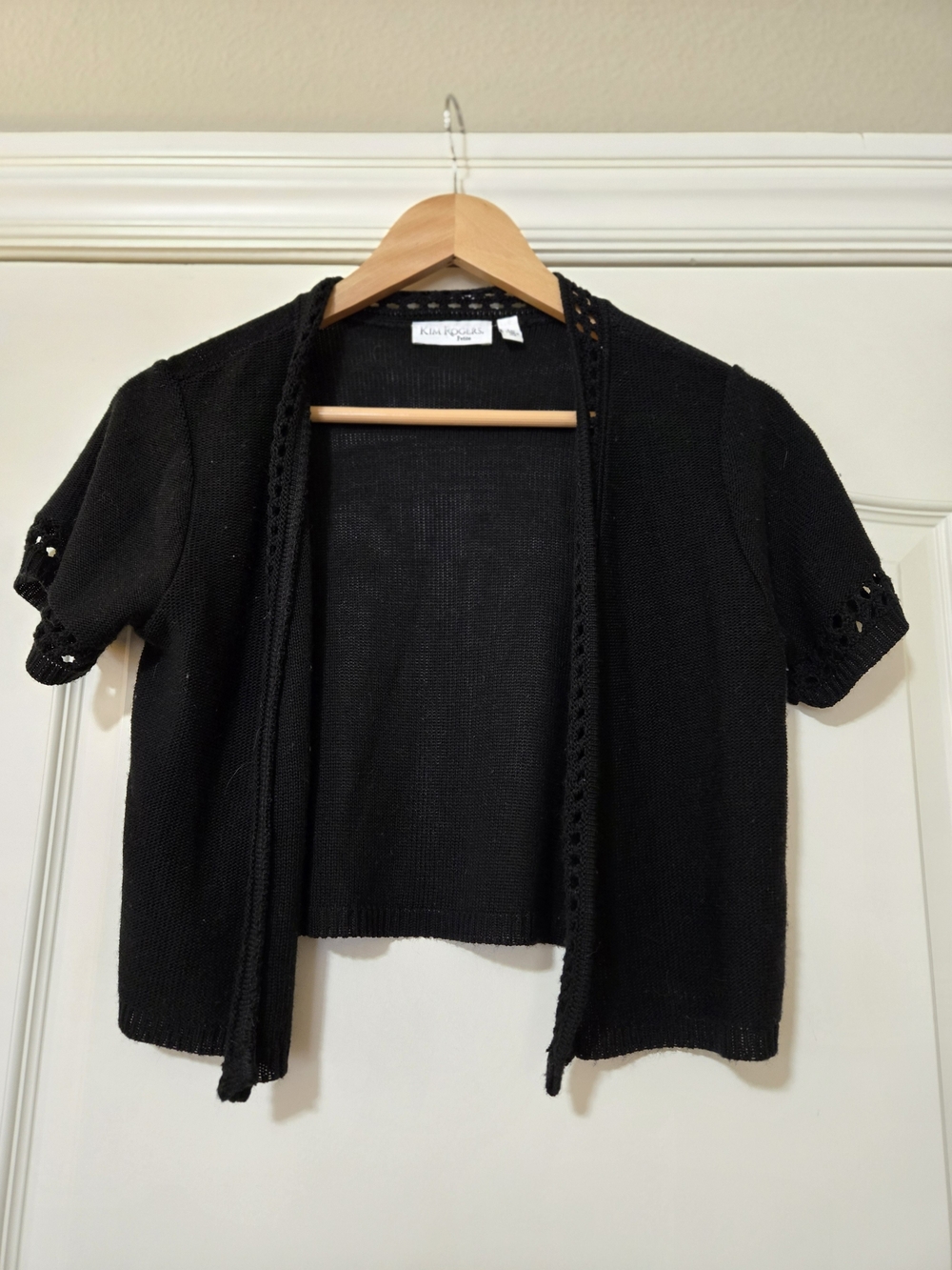 Kim Rogers Petite Black Short Sleeve Open-Front Cardigan